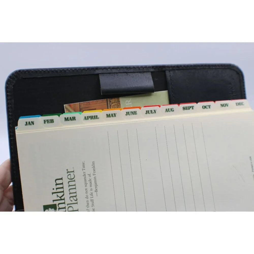 Franklin Quest Black Leather 7-Ring Day Planner Binder Organizer Office Vintage